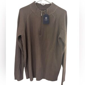 Luciano Visconti Mock Neck Taupe Brown 1/4 Zip Ribbed‎ Sweater Large NWT Cotton